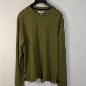 Duluth Trading Co Men's Olive Long Sleeve Henley Shirt #L